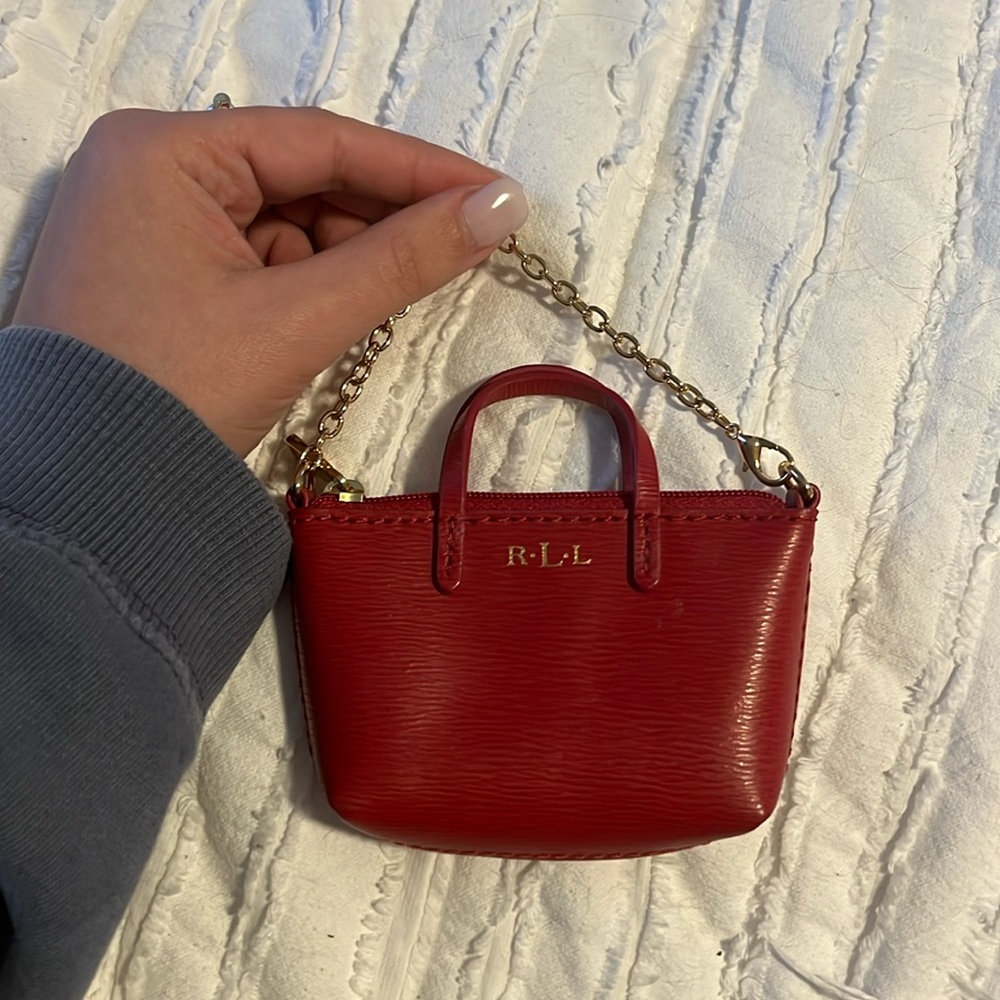 red and gold ralph lauren mini coin pouch